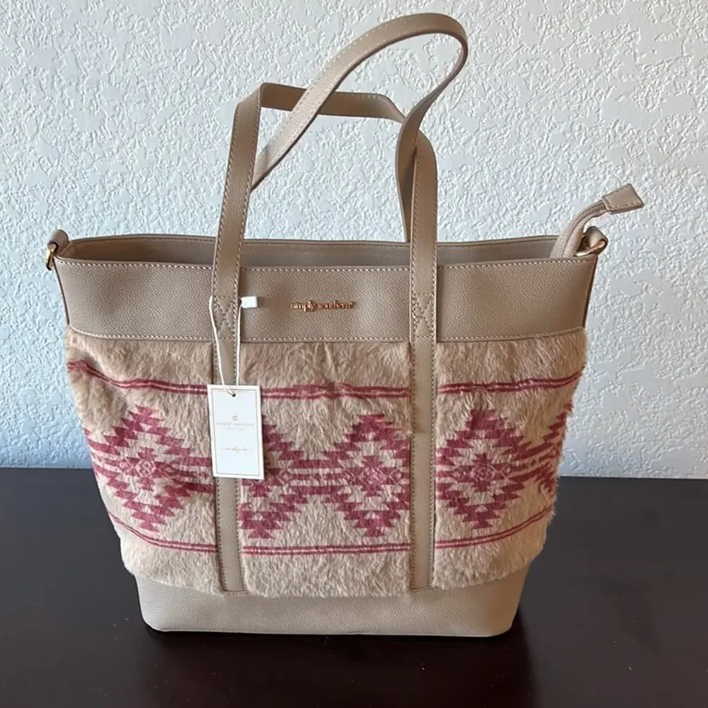 Simply Southern Tan Sherpa Fur Aztec Tote Purse Westerncore Cowgirl NWT
